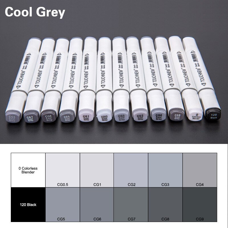 Touchnew 12 Cool Grijs Marker Warm Grijs Marker Set Dual Tips Alcohol Gebaseerde Kunst Markers Voor Tekening Manga Mark Leverancier briefpapier: 12 Cool Gray