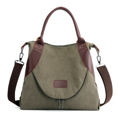 Mærke stor lomme afslappet totetaske damer håndtaske skuldertaske lærredskapacitet damer håndtaske: Militærgrøn
