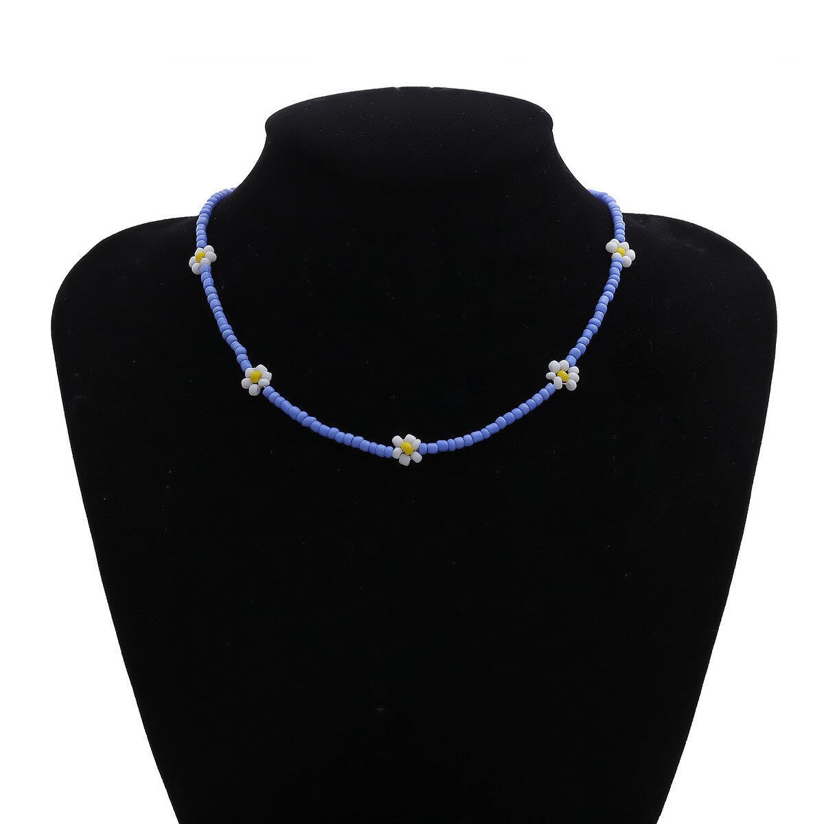 Bohemian Blauw Wit Zaad Bead Bloem Choker Ketting Statement Korte Kraag Sleutelbeen Keten Ketting Voor Vrouwen Sieraden