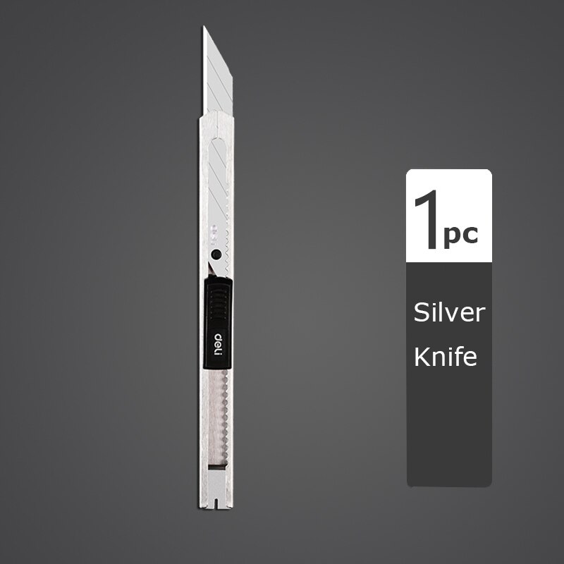 Deli Portable Aluminum Alloy Utility Knife 9MM нож Pocket Paper Unboxing Cutter with Metal Blade Self-locking Sharp Angle: 1Silver Knife