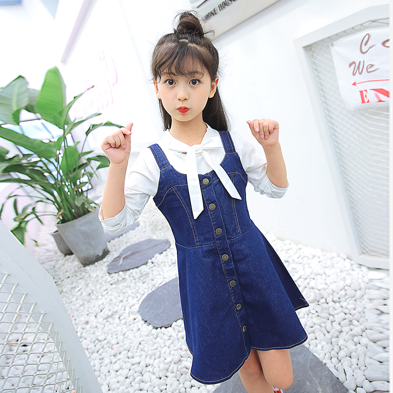 3-12T Teenagers Girls Suspender Skirts Summer Kids Jeans Dress Overalls solid Bib Denim Skirts Toddler Clothing Bebe Clothes