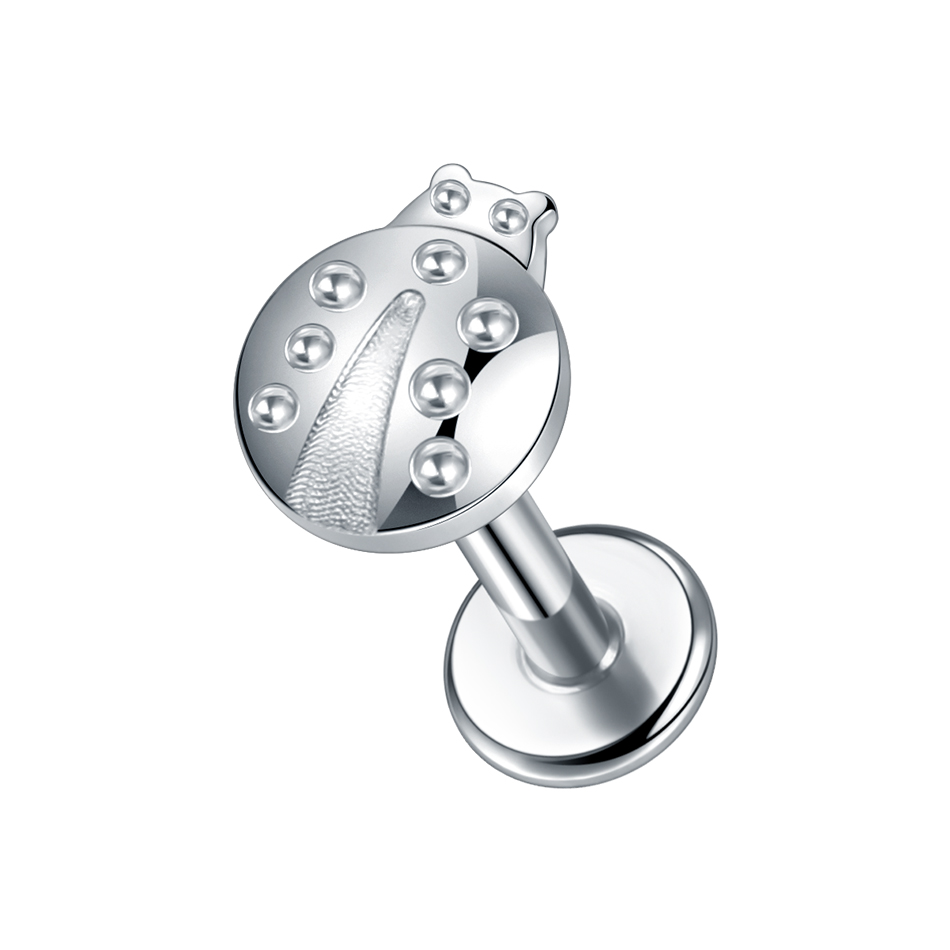 1 pieza de Piercings de titanio para las orejas, Cráneo, murciélago, mariquita, pendiente con forma de corazón, Labret, labio, cartílago, Tragus, hélice, joyería para el cuerpo: COLOR ORO ROSADO