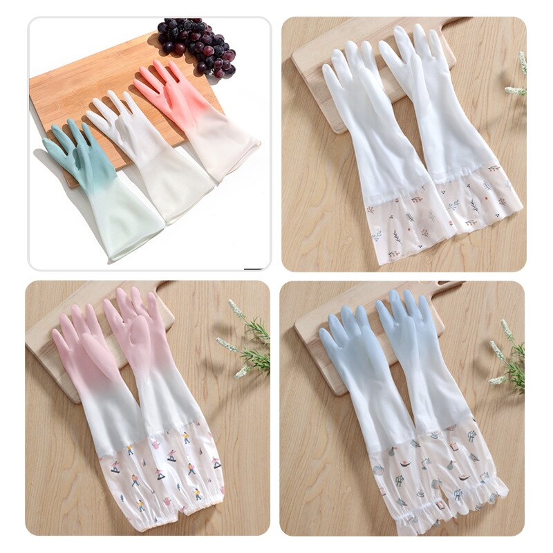 Gants en caoutchouc pour femmes, cuisine, vêtements de lavage épais, vaisselle, ménage étanche, durables, Plus des gants en Latex de velours