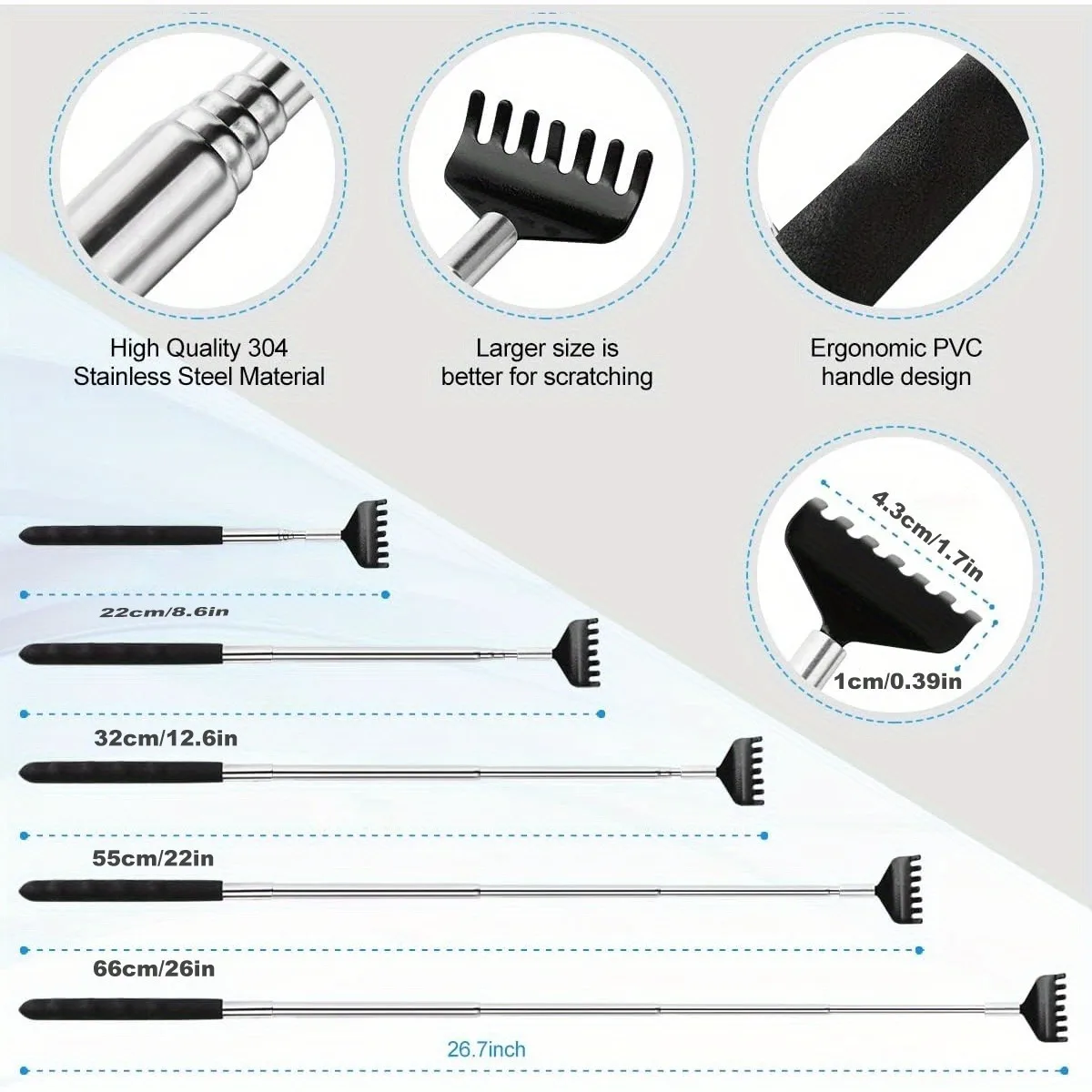 Gratte-dos télescopique Portable extensible en acier inoxydable, outil de grattage du dos télescopique, outil de Massage,