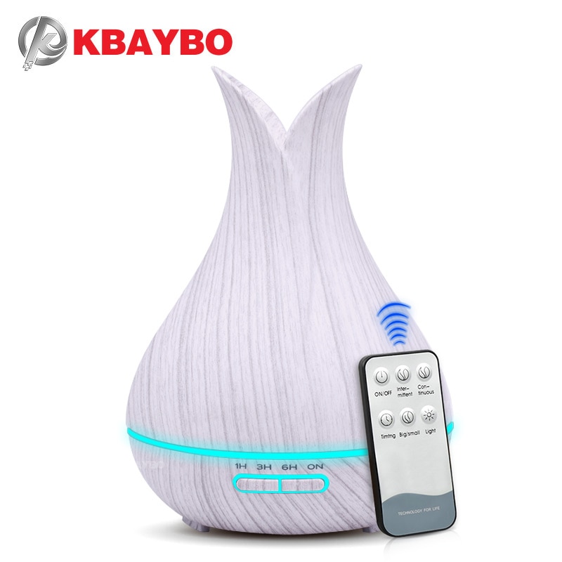 Humidificateur d'air ultrasonique, diffuseur d'huile essentielle et d'arôme avec Grain de bois, 7 lumières, pour le bureau et la maison, 400 et LED à couleur changeante ml