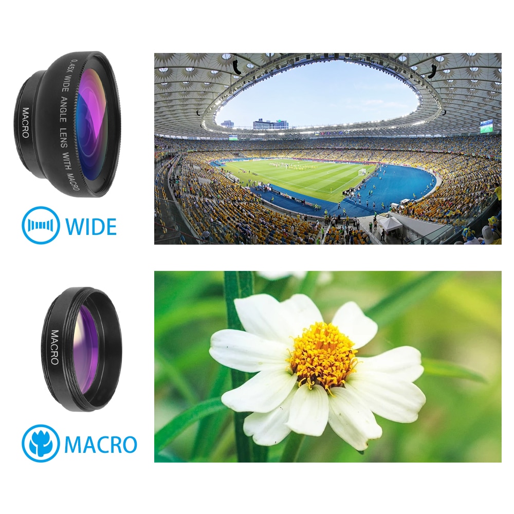 2 In 1 Telefoon Lens 0.45X Groothoek Macro Fisheye Lens Voor Iphone Samsung Xiaomi Telefoon Camera Lens Kits Met clip Fish Eye Lens