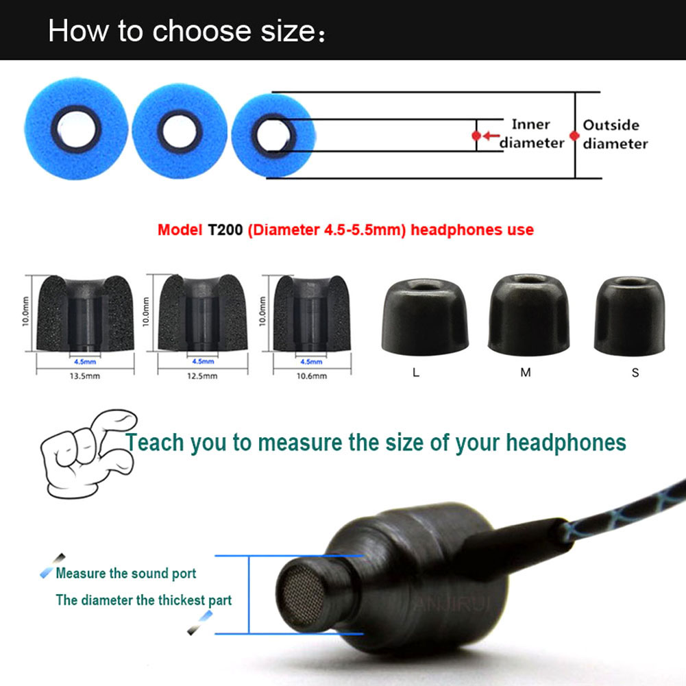 2Pairs Memory Foam Oordopjes T200 4.5mm Oordopjes Voor KZ ZS10 PRO, KZ EDX, SOUNDPEATS H1 Headset Oortelefoon Verbeterde Bass Oorkussens