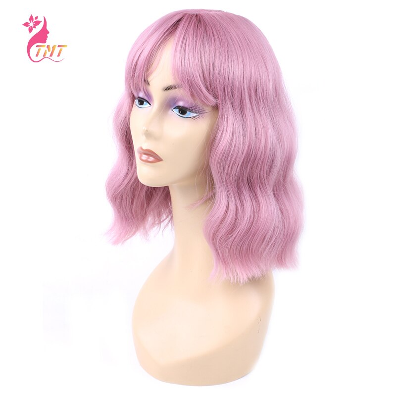 Korte Bob Ombre Pruik Synthetische Pastel Golvend Pruik Met Air Pony Hittebestendige Vezel Cosplay Pruik Voor Meisje 12Inch bob Cosplay Pruiken: Pink