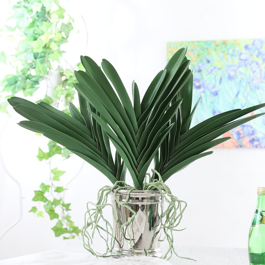 Grote real touch kunstmatige orchidee bloem bladeren met wortel bloemstuk groene plant home shop wedding tafel decor