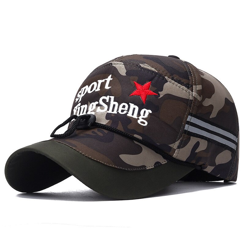 Casual Outdoor Sport Mannen Baseball Cap Met Touw Camouflage Brief Afdrukken Lange Rand Caps Lente Zomer Man Winddicht Zon Hoeden