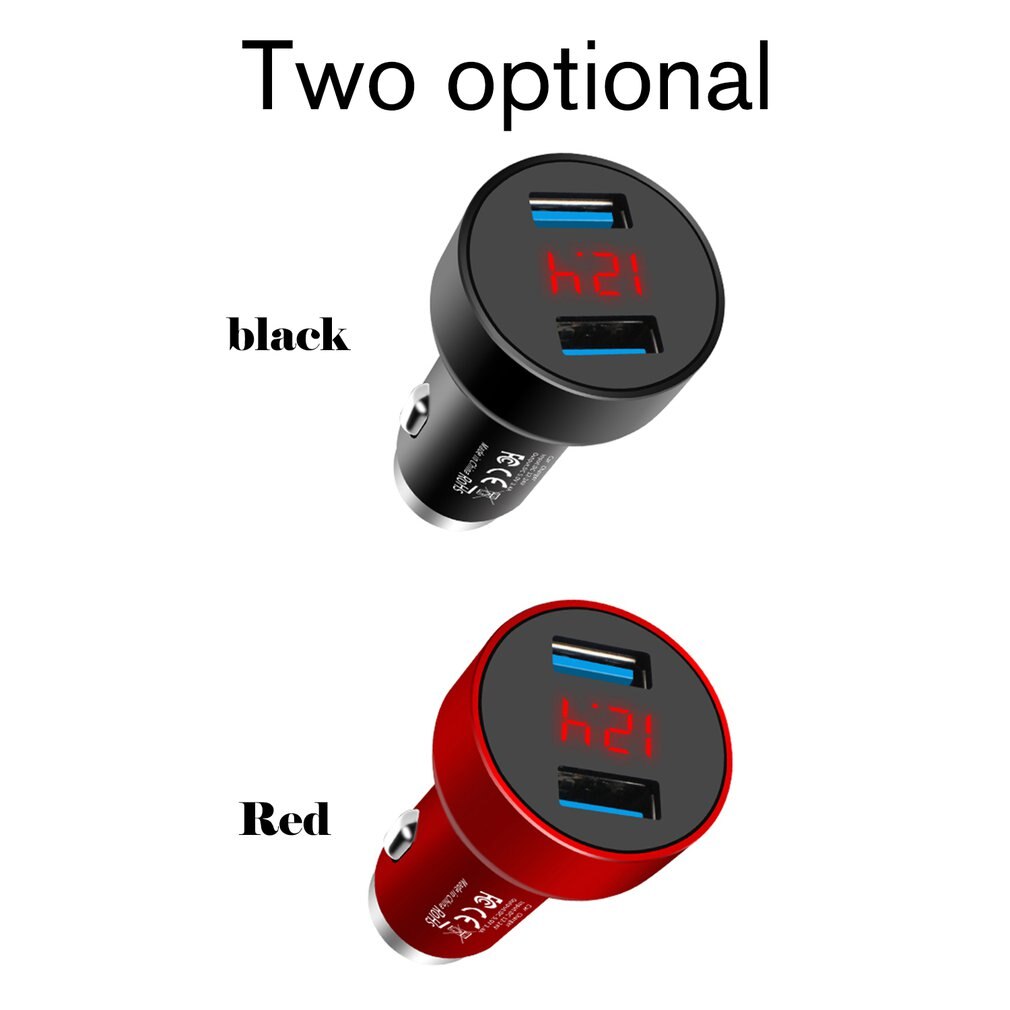 Mini cargador de coche 3.4A doble USB metálico martillo de seguridad cargador de coche de aleación de aluminio cargador de coche con pantalla Digital
