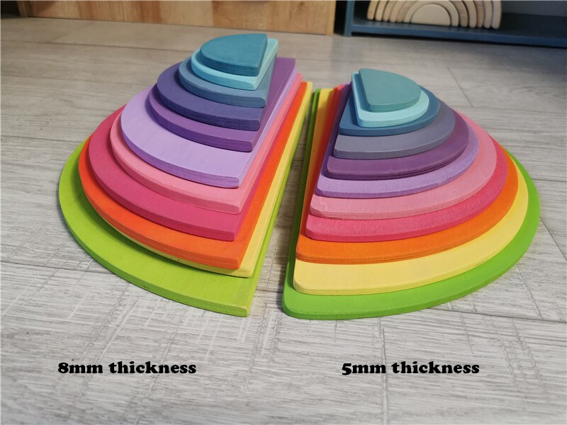 Duże drewniane tęczowe klocki drewniane kulki płyty figurki tęczowe bloki do układania w stosy Montessori miękkie ciepłe kolory klocki: semi pastel 5mm