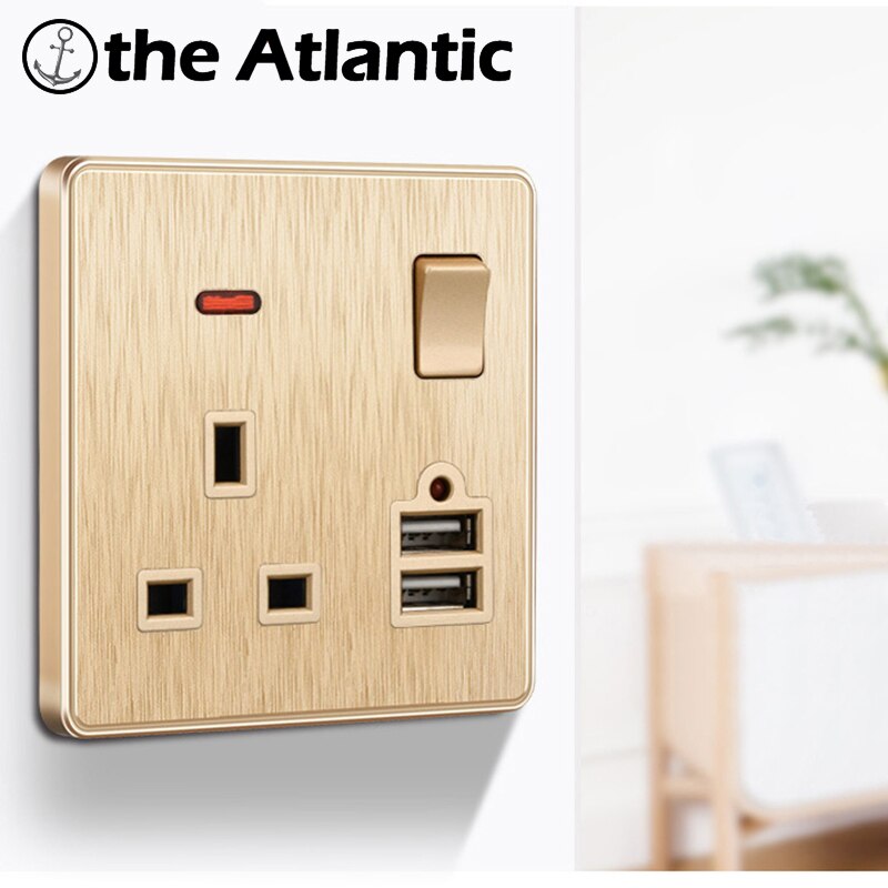 Atlectric UK Standard Plug Socket Household Wall Power Electrical Socket Switch Control Socket 13A Outlet Aluminum Alloy Panel