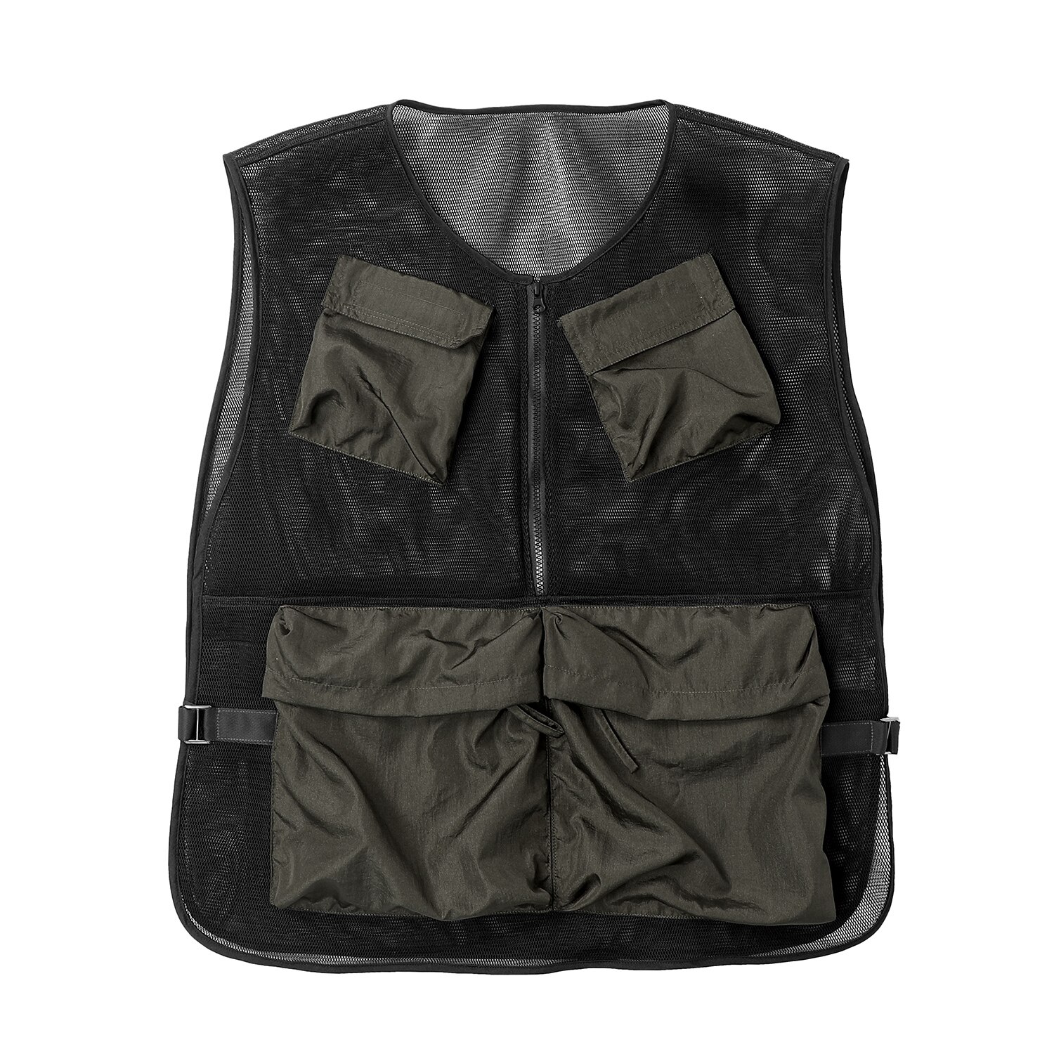 Men Streetwear Pockets Vest Black Techwear Zipper Jacket: Army Green / S