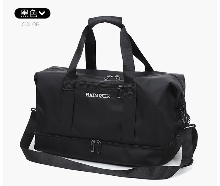 Gym väska pärlemorskinnande kvinnor träning handväska med skor ficka vattentät yogapaket resor duffel balso sac de sporttas: Nylon svart