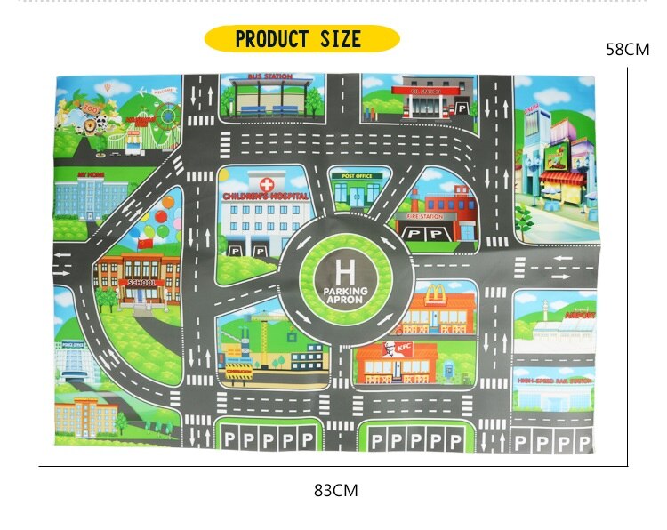 Traffic Highway Map Play Mat City Scene Building Construction Polyster Paper Educational Learning Place Name Outdoor Sea Cushion