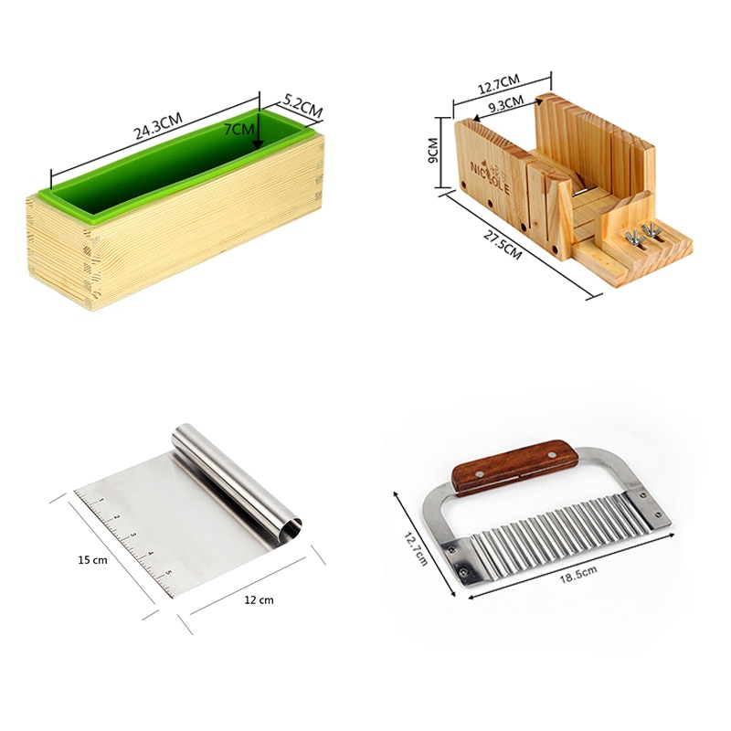 Nicole Zeep Maken Gereedschap Kit Handgemaakte Zeep Siliconen Mal Verstelbare Cutting Doos Golvend Straight Rvs Snijders