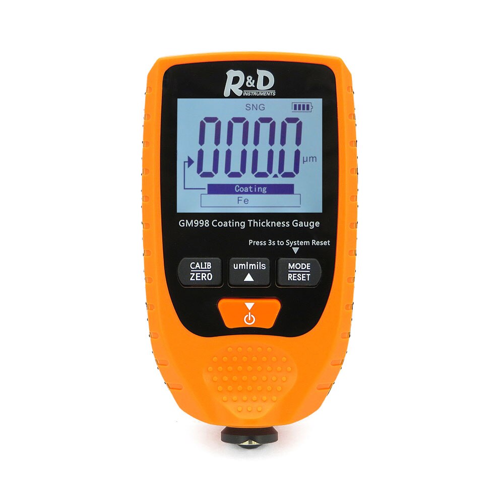 R & D GM998 voiture peinture revêtement épaisseur jauge voiture peinture galvanoplastie métal revêtement épaisseur testeur mètre 0-1500um Fe & NFe blanc: Orange