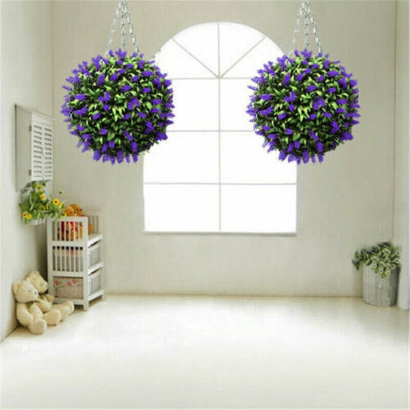 Artificial Purple Lavender Hanging Topiary Ball Flower Plant Decor Basket Pot 30cm