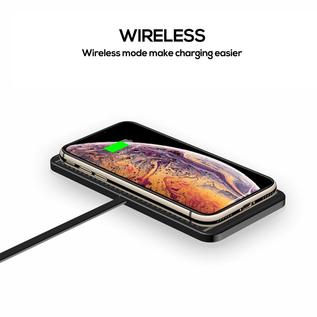 10w 2 in- 1- silikonmatte mit rutschfester oberfläche, halterung für das armaturenbrett, schnellladefunktion (qi) und kabellose ladestation für iphone und samsung
