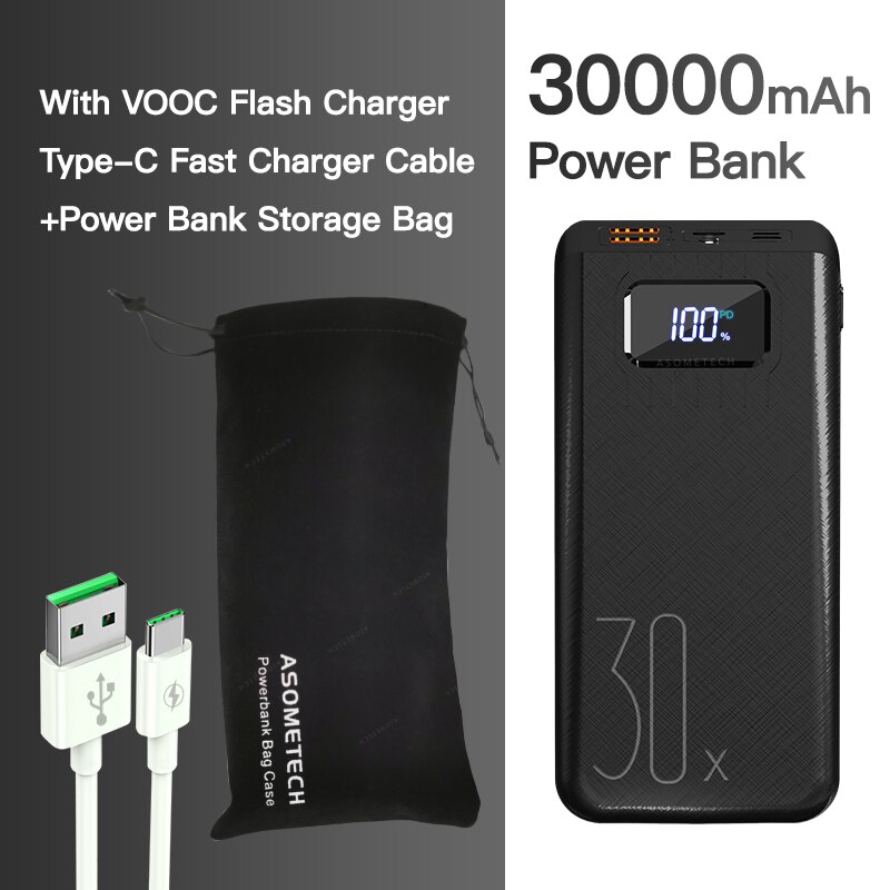 Banco de potência 30000 mah tipo c pd carregamento rápido powerbank 30000 mah portátil carregador de bateria externa para iphone 12 xiaomi poverbank: Black with VOOC