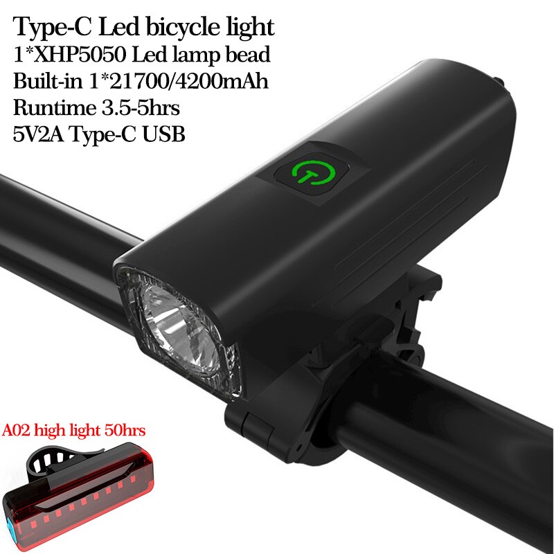 Type-C Usb Fiets Led Verlichting Ingebouwde 21700Mah 4200Mah Racefiets Lamp Waterdicht Mountain Cycle koplamp Rijden Accessoires: QB105-A02 50hrs