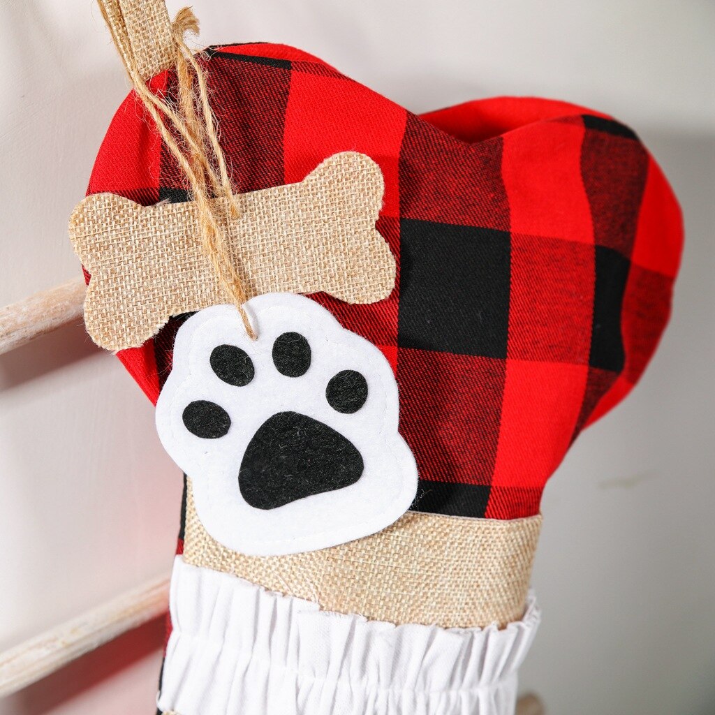 Plaid Kerstsok Opknoping Puppy Pet Hond Botten Thuis Decor Kous Met Grote Poot Voor Xmas Decoraties Kerst Bag