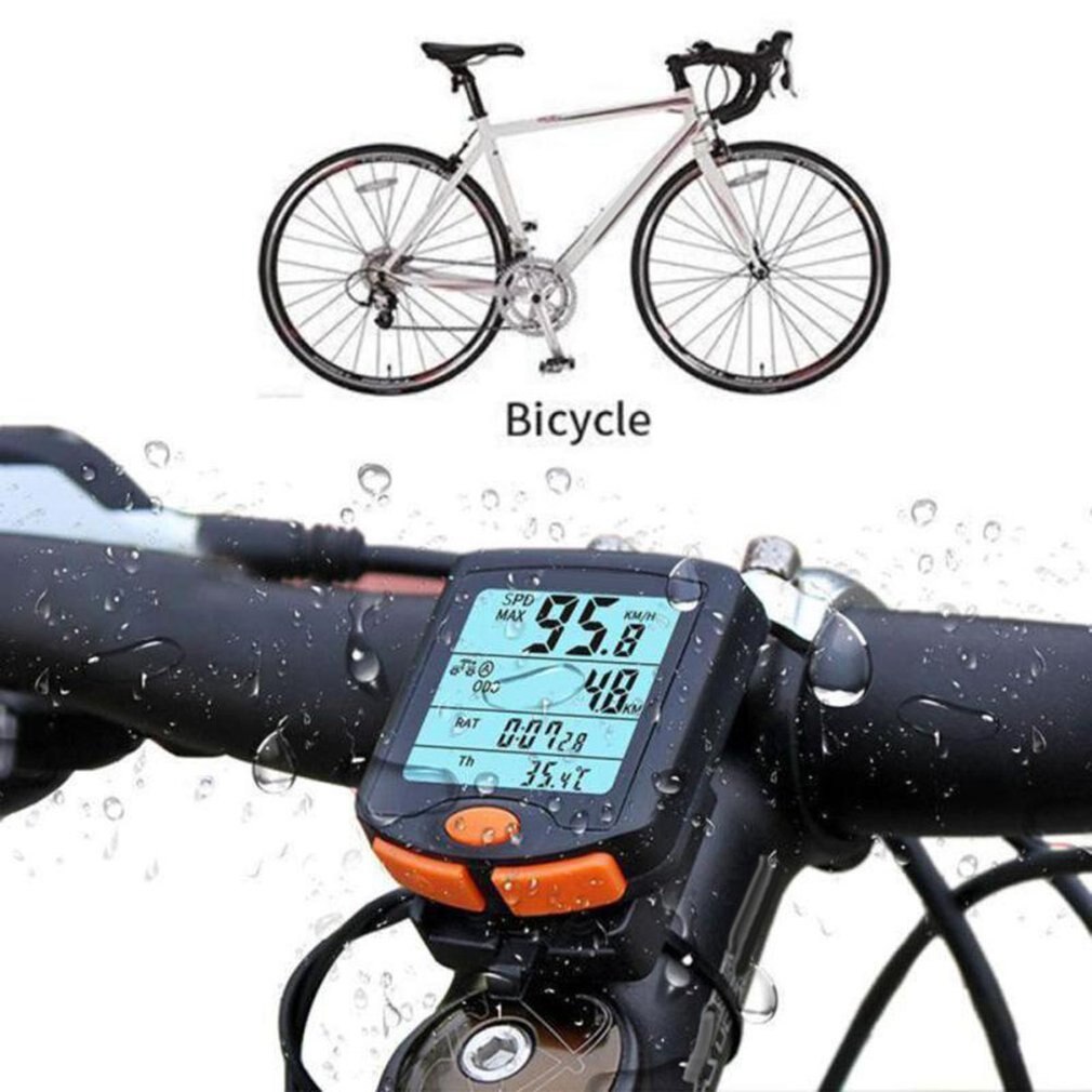 Wire Wireless Cycling Bike Computer Bicycle 8 Languages LED Speedometer Odometer Backlight LCD Screen Waterproof Tachometer