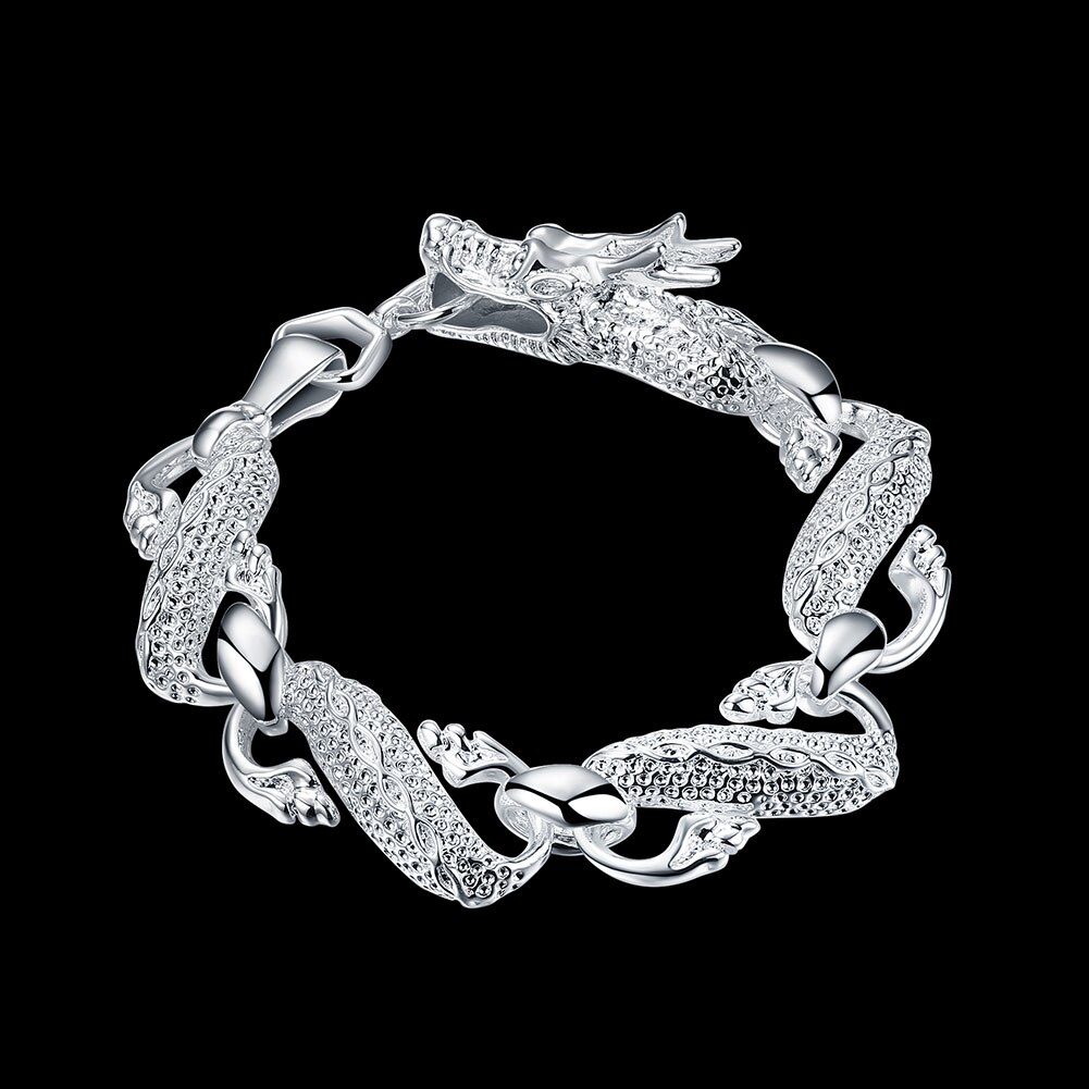 Klassieke Vintage 925 Sterling Zilver Zwart Chinese Draak Ketting Armbanden Voor Mannen Man Sieraden