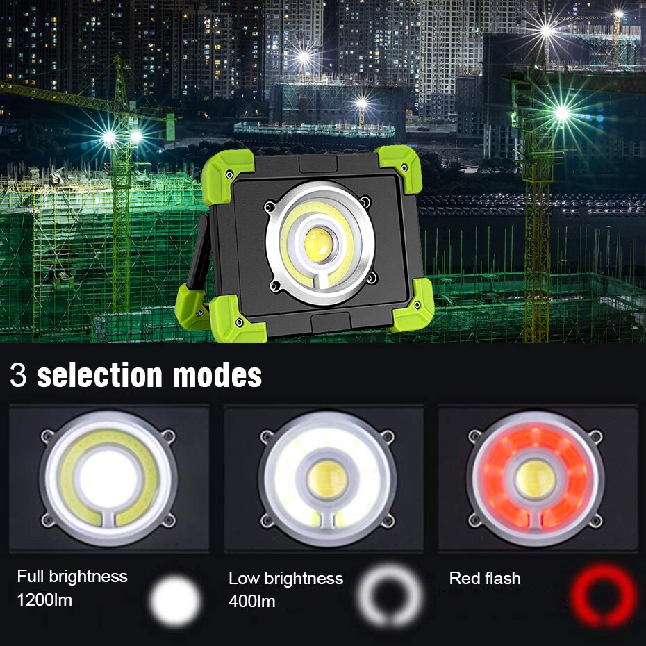3 Modes Led Flood Light 20W Rechargeable Led Spotlight Outdoor 1200LM Portable COB Floodlight Search Light Camping Work Lamp