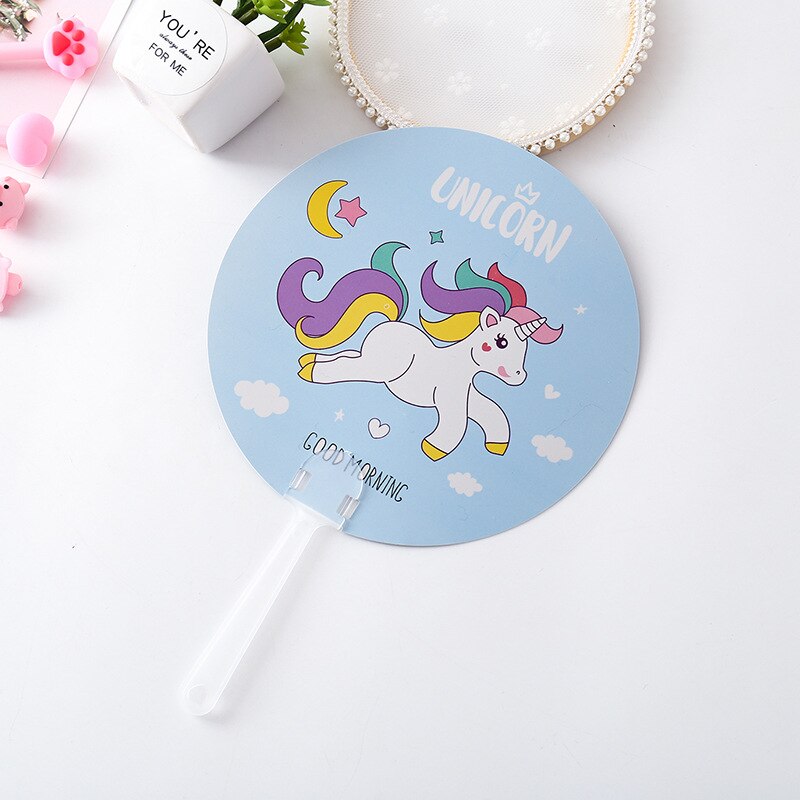 1 pièces Portable mignon dessin animé rond licorne léopard Cactus thème Fans en plastique été enfants main ventilateur fête d'anniversaire faveurs