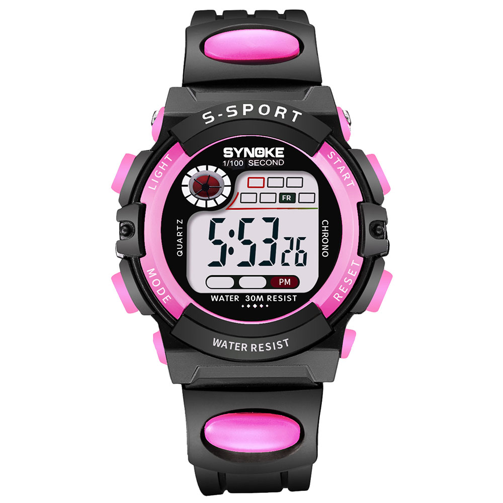 Synoke Kinderen Horloges Mode Led Waterdichte Sport Studenten Digitale Horloge Kinderen Horloges Jongens Meisjes Relógio: Pink