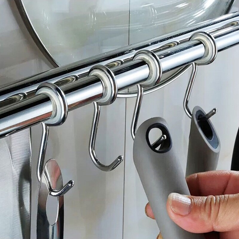 Wandmontage Gebruiksvoorwerp Rack Roestvrij Staal Opknoping Keuken Rail Met 6/8/10 Afneembare Haken Hanger Organizer