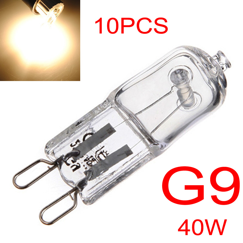 10 Uds G9 25W 40W 60W bombillas halógenas transparentes/esmeriladas Base de 2 pines bombilla pequeña blanca cálida para candelabros/colgantes/luces de gabinete
