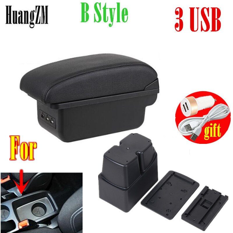 For Ford Fiesta Armrest box Interior Parts special Retrofit parts Car Armrest box Center Storage box with USB: B style black line