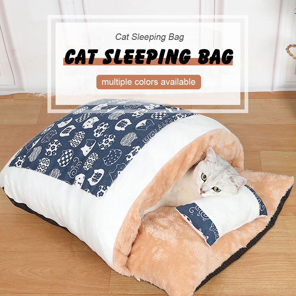 Japanischen Katze Bett Winter Abnehmbare Warme Katze Schlafsack Tiefen Schlaf Haustier Hund Bett Haus Katzen Nest Kissen mit Kissen
