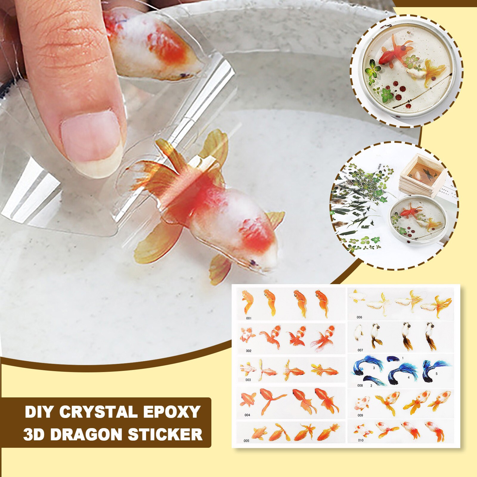 Diy Handmade 3d Crystal Epoxy Resin Painting Material Hand-painted Stickers Big Goldfish Stickers 001-010 Mixed 10pc