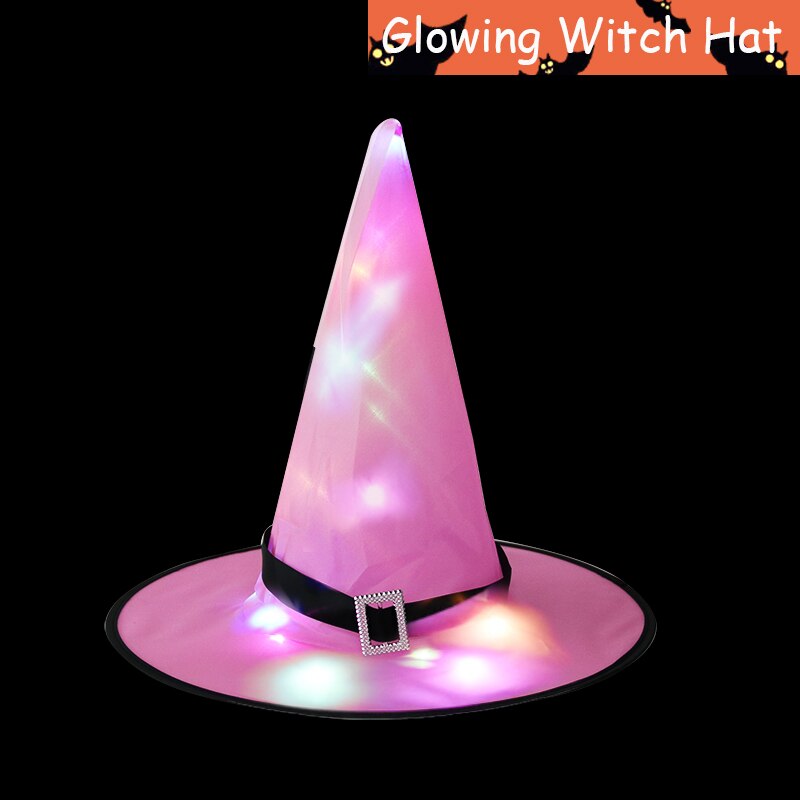 Sombrero de bruja LED brillante para Halloween, sombrero de bruja para decoración de de Cosplay, gorra de juguete: Pink