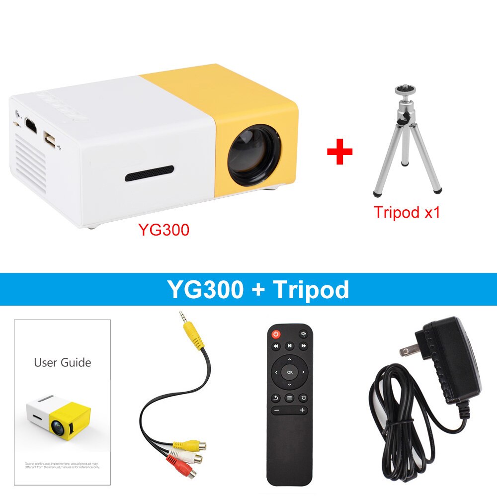 Cheapest YG300 Mini Projector LED for 1080P Video Beamer YG-300 YG310 Portable Projector Home Media Video Player: YG300 with Tripod / UK Plug