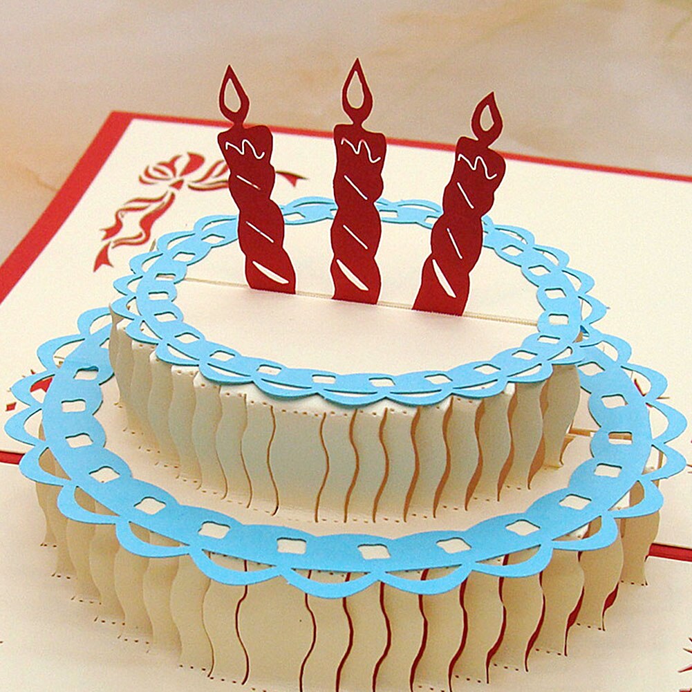 Happy Birthday 3D up handmade cut vintage cards Birthday cake with candle postcard birthday greeting cards