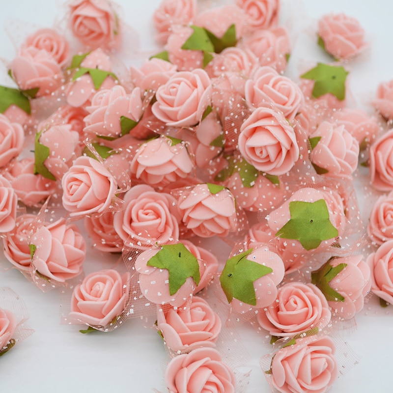 50 st 2cm mini pe skum rosor konstgjorda siden blomhuvuden handgjorda diy krans bröllop födelsedag hem inredning box tillbehör