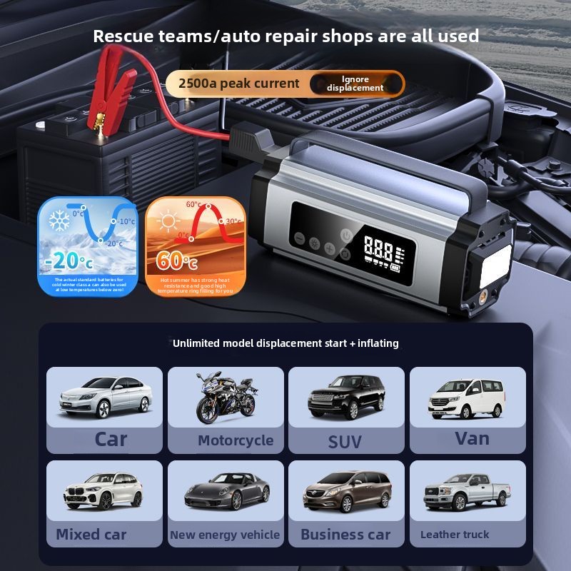 Car emergency start power supply, air pump all-in-one machine, car battery, emergency multi-function power bank