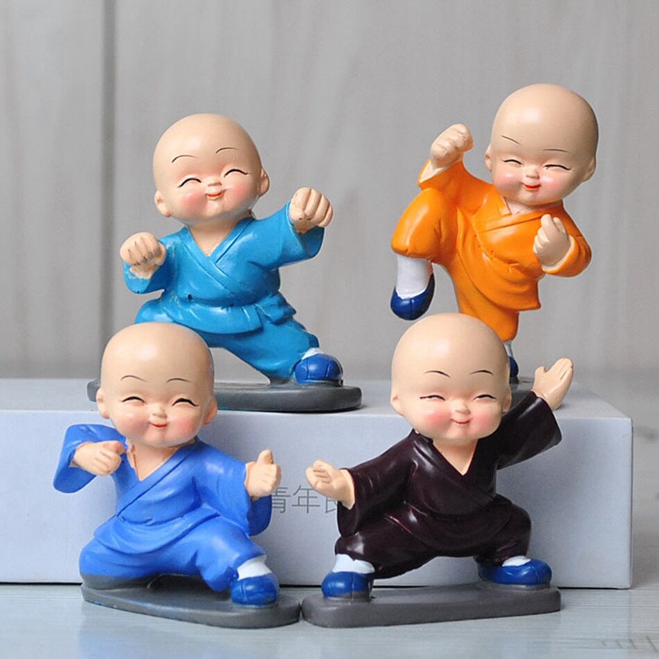 4 stks/partij shaolin tempel Gongfu Boeddhistische Monnik Hars Beeldje Ambachten Thuis Decoratieve Ornamenten Miniaturen Ambachten Creatieve: Default Title