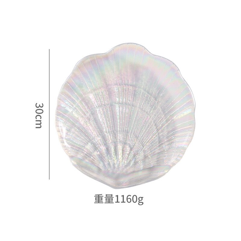 Colorful glass plate sea shell fruit plate European tray snack plate dessert tray cute plates cake plate fruit plate: transparent  L
