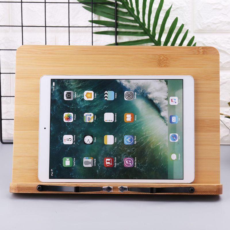 Bamboo Hollow/Shiny Side Adjustable Reading Book Holder Tray Page Paper Clips Foldable Tablet Cookbook Portable Sturdy Bookstand