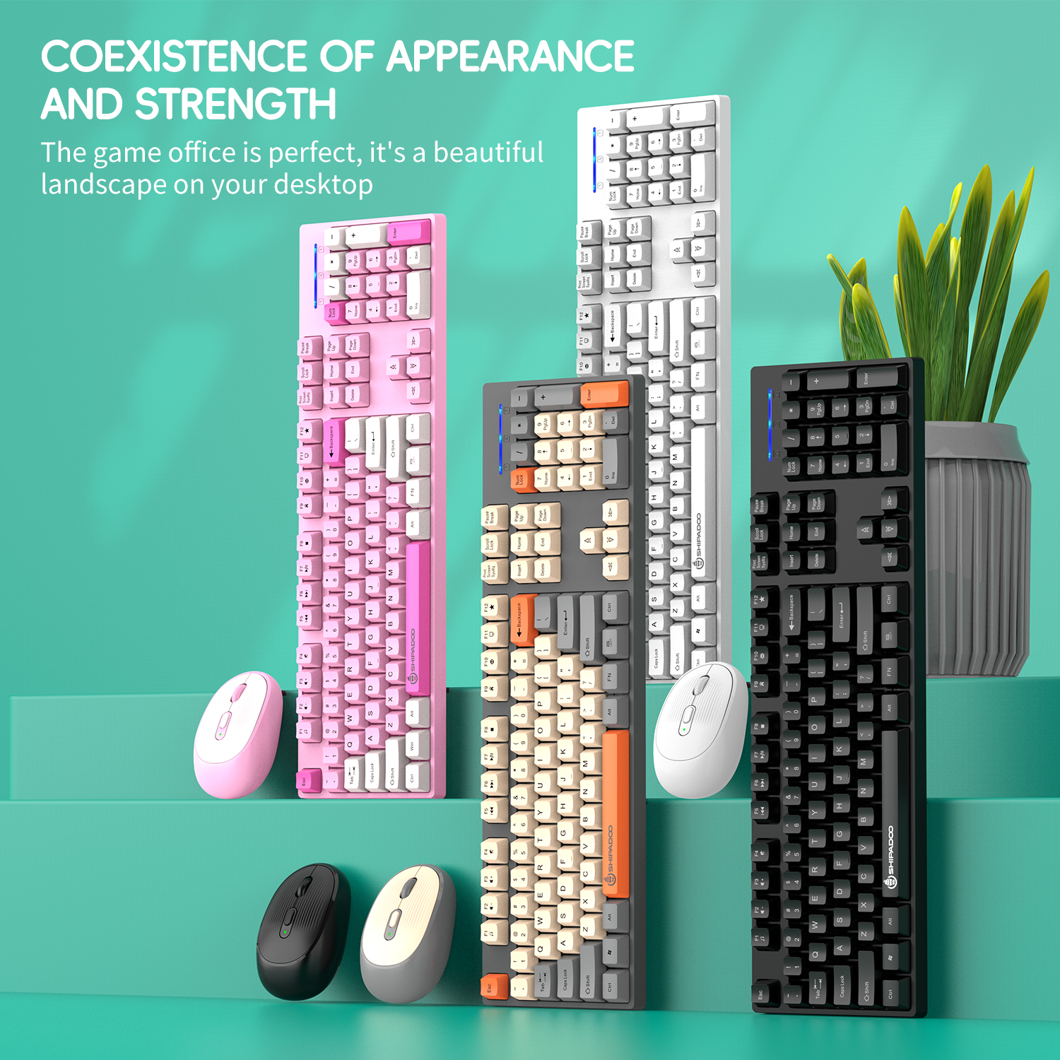 Kabellose Tastatur- und Maus-Kombination, 104 Tasten, volle Größe, ergonomische Tastatur, batteriebetrieben, 2,4 G, Maus für PC, Laptop, für Büro und Zuhause