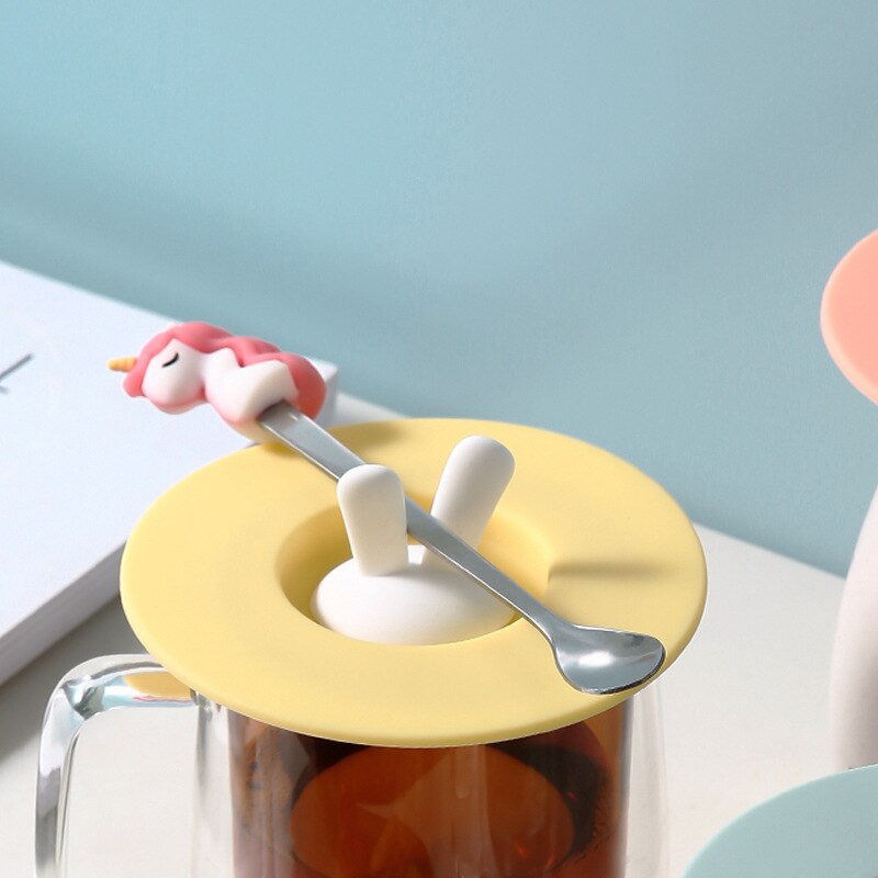1pc Cute Cat Rabbit Ear Silicone Cup Lid Leak Proof Dust Proof Mug Ceramic Tea Cup Water Cup Lid Home Table Decorations