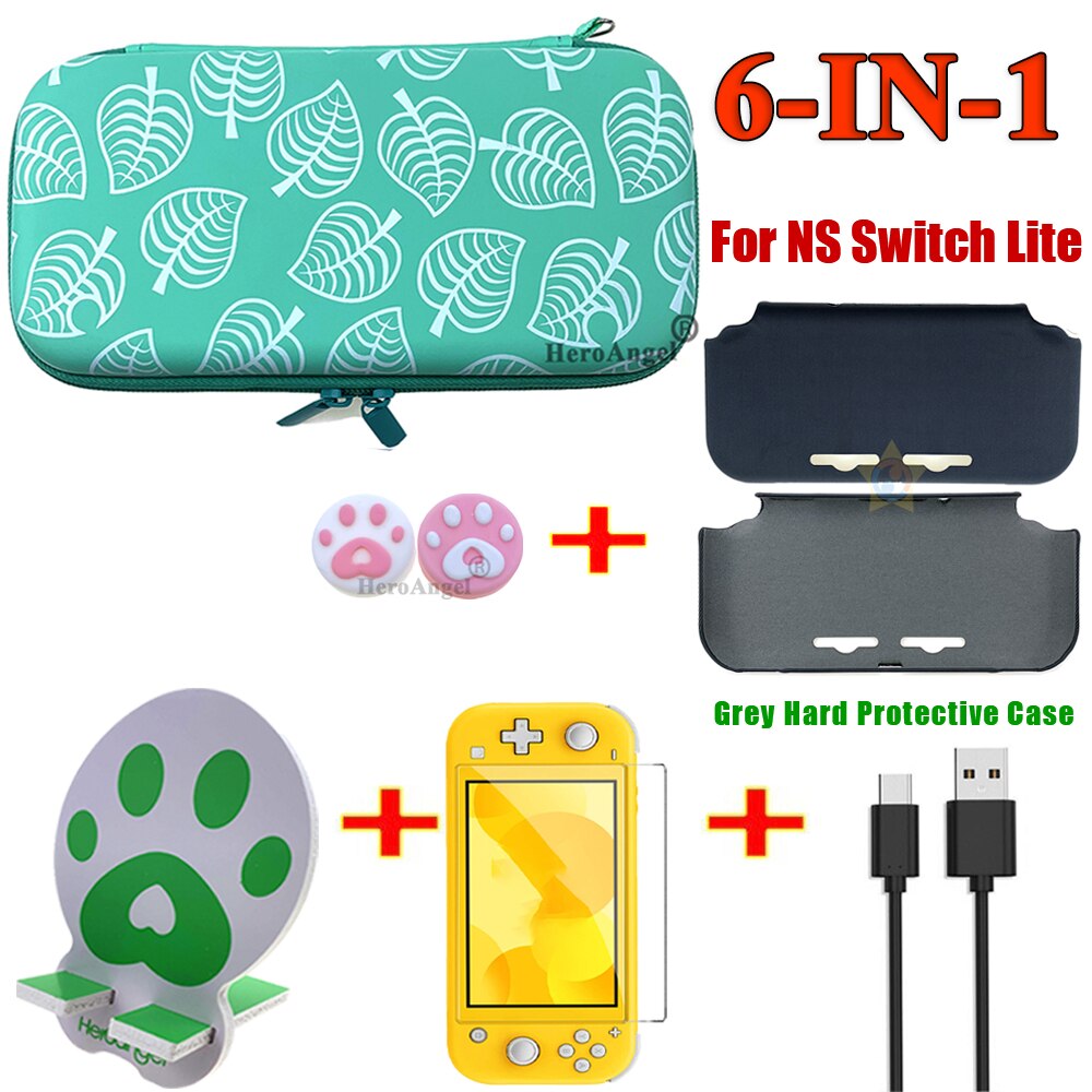 Bolsa verde 7 en 1 para Nintendo Switch Lite, Mini consola Estuche de transporte, bolsa protectora de viaje con estuche de tarjetas de juego: Lite Bag 6IN1 C