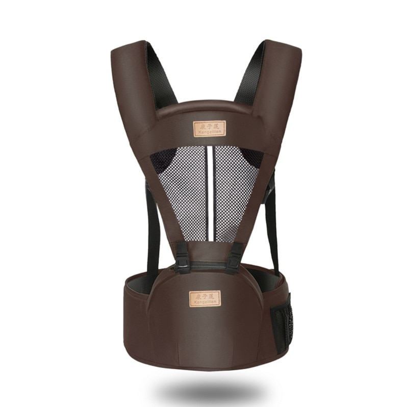 I aktiesolid, åndbar og ergonomisk nyfødt bæresele, justerbar, med brystbælte, kænguru-rygsæk fra 0 to 4 år: Kaffe