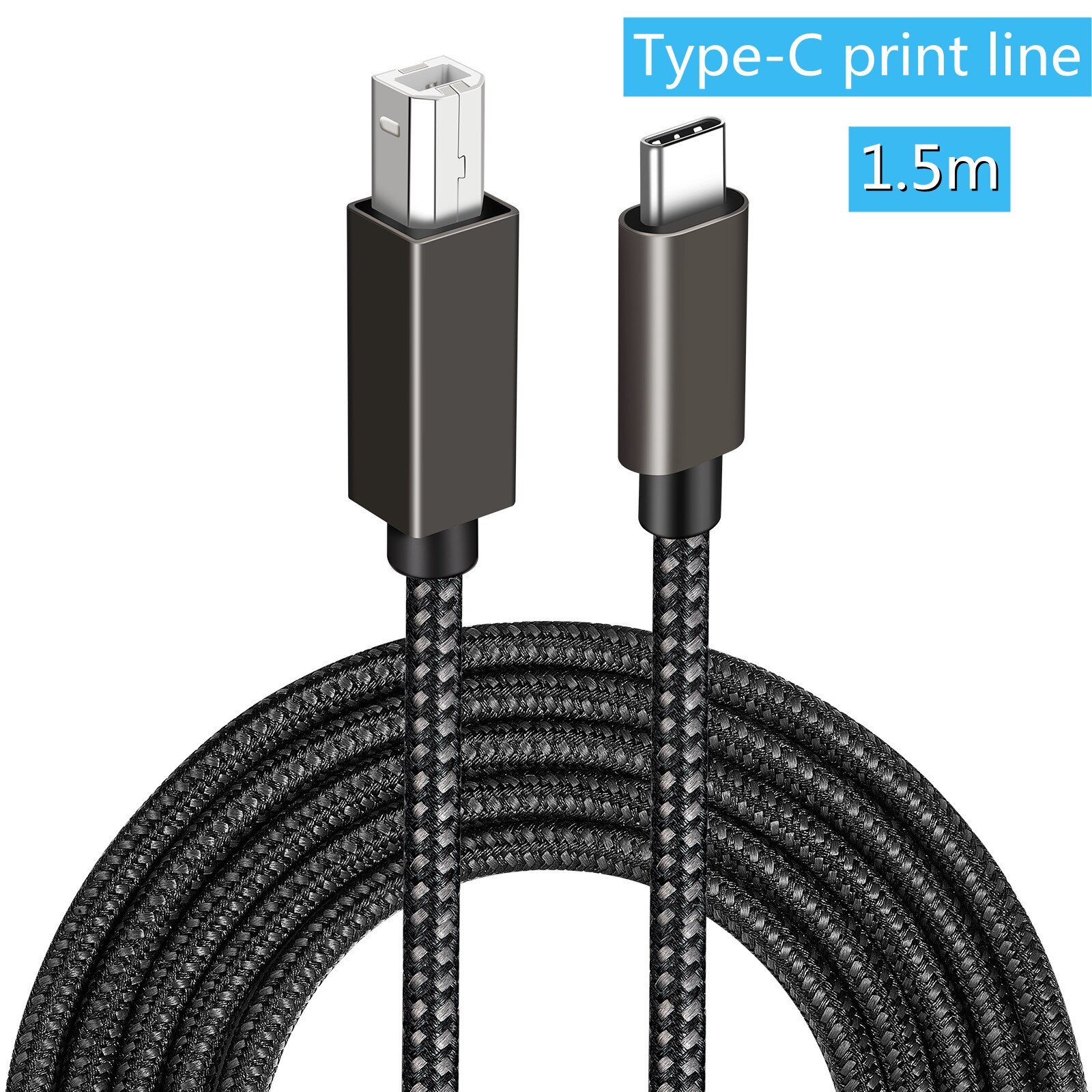 Usb C Naar Usb B 2.0 Printer Kabel Gevlochten Printer Scanner Snoer Voor Macbook Pro Air Epson Hp Canon Samsung printer Scanner 1//2/3M: Type C 1.5M